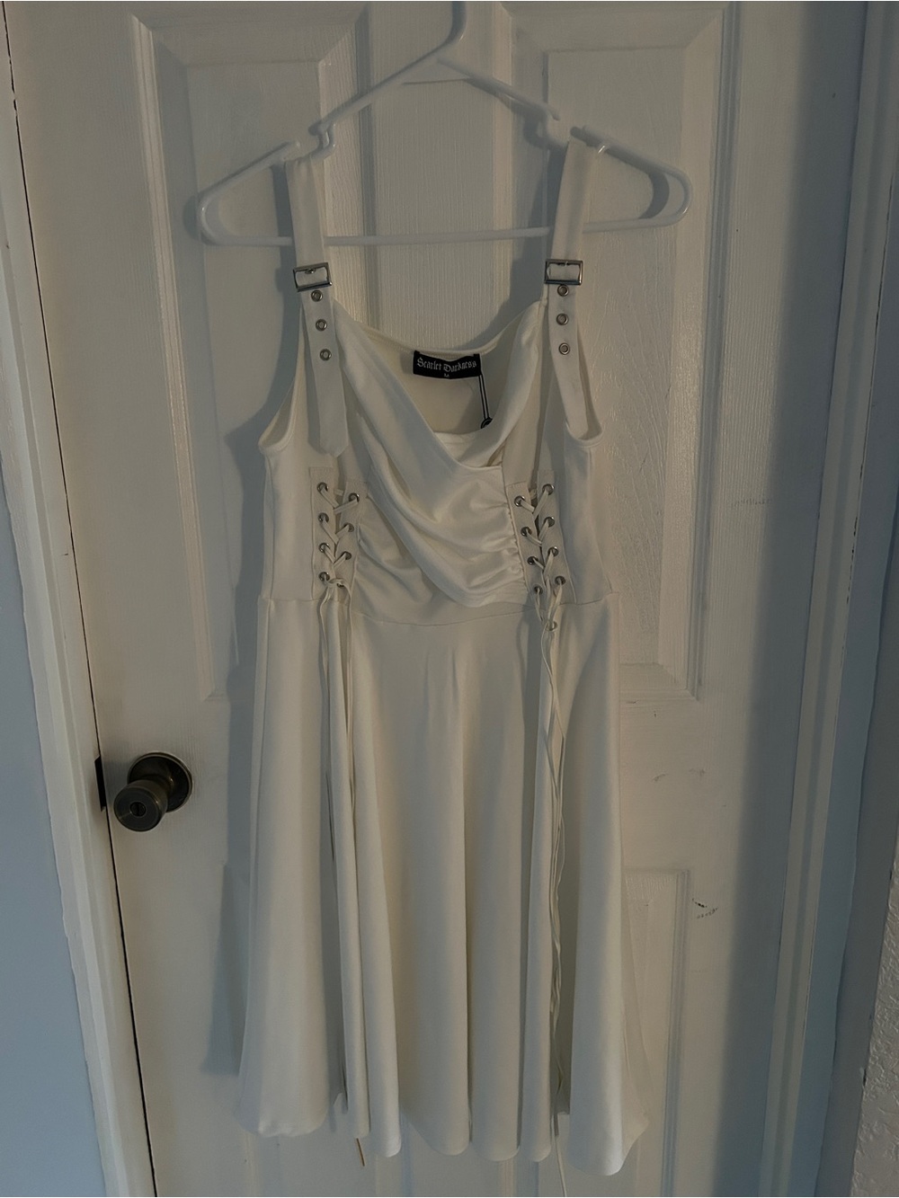 White Lace-Up A-Line Dress